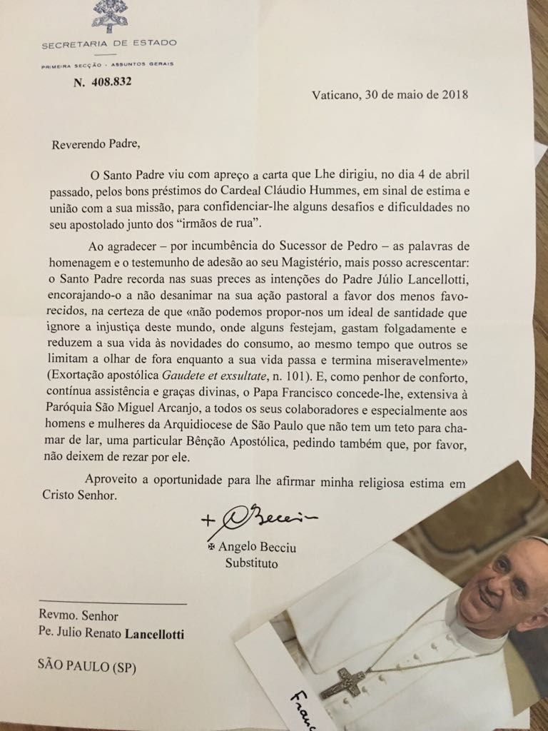Carta do Vaticano em apoio ao Pe. Julio