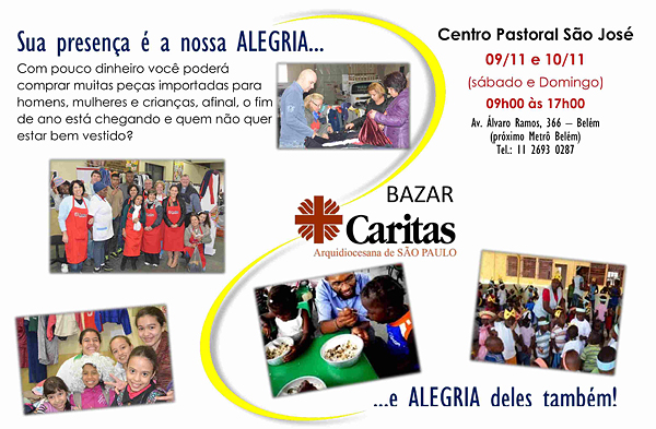 Convite - Bazar da Caritas - 9 e 10 de novembro de 2013